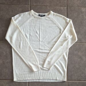 DKNY Womens Off-White 100% Merino Wool Crewneck Sweater